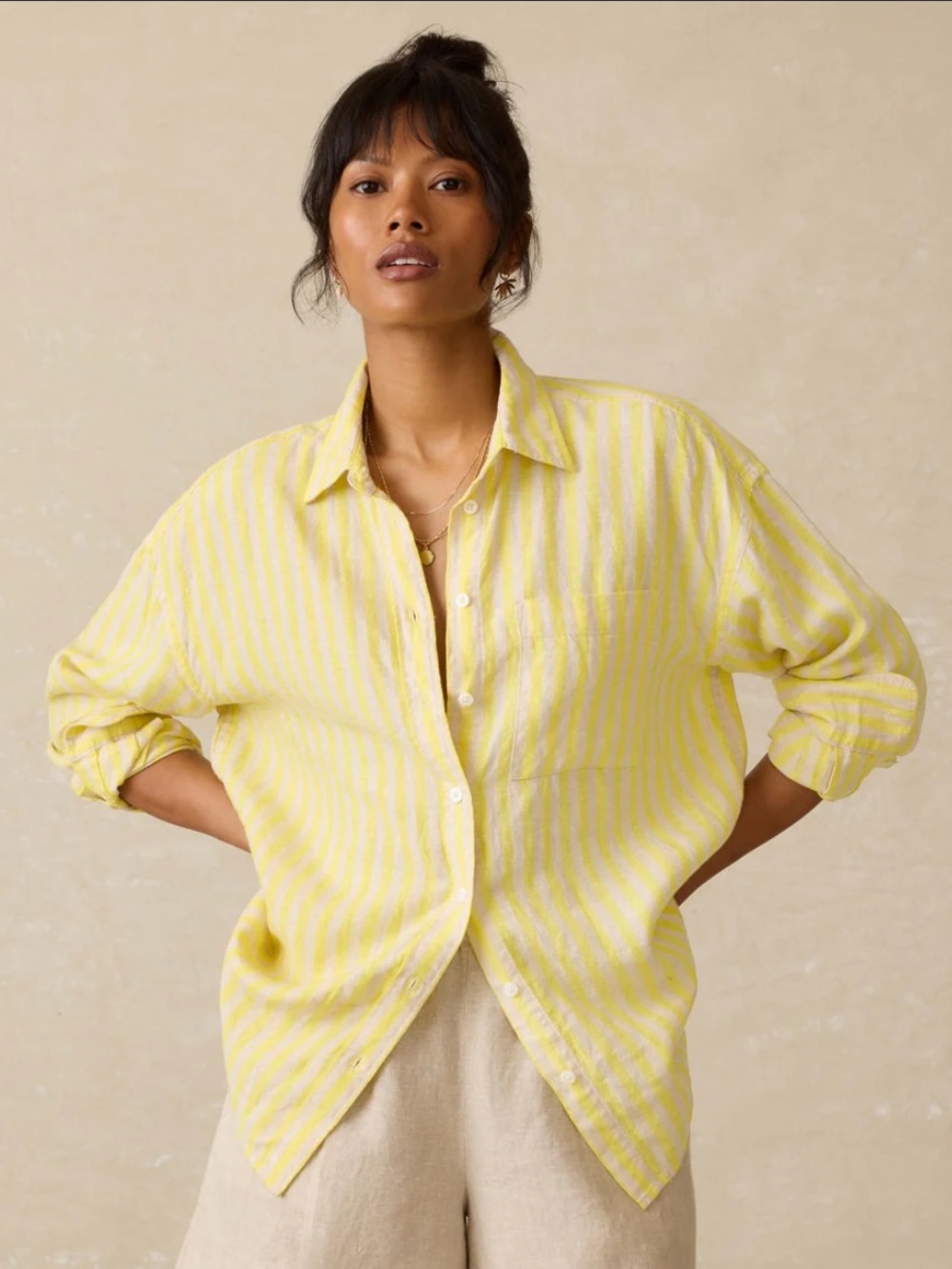Faherty Yellow Striped Laguna Linen Shirt